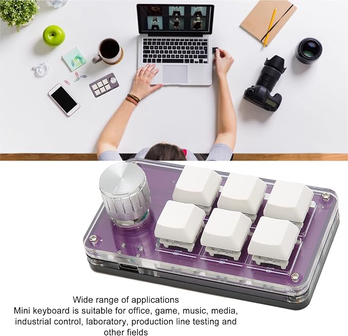 Vikye One Handed Mechanical Gaming Keyboard 6 Keys Single Hand Mechanical Keyboard Programmable Keyboard with Knob for Gaming Office (Transparent)