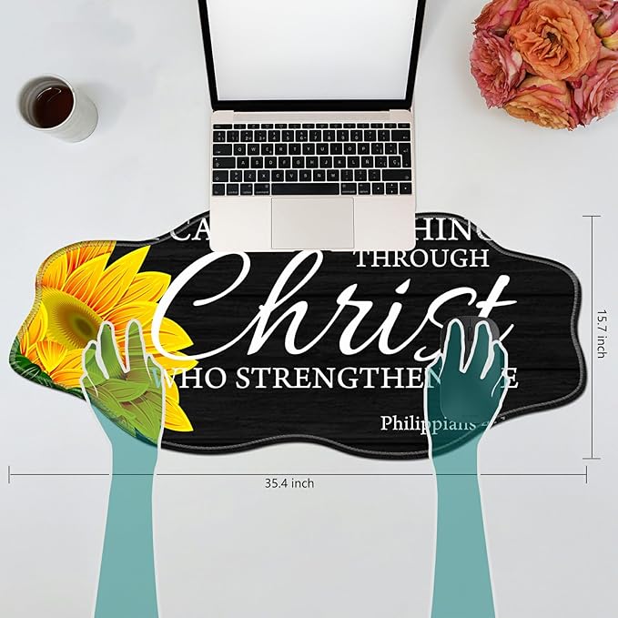 Sunflower Bible Desk Mat Mouse Pad 35.4X15.7 XL Extended Mousepad Huge Mouse Pads with Stitched Edges Desk Pad for Work Game Office Home