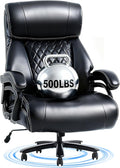FLEXISPOT 500lbs Big and Tall Office Chair for Heavy People Heavy Duty Computer Chair with Stable Arms Adjustable Lumbar Support Metal Base Desk Chairs for Home Office Gaming Working Leather Black