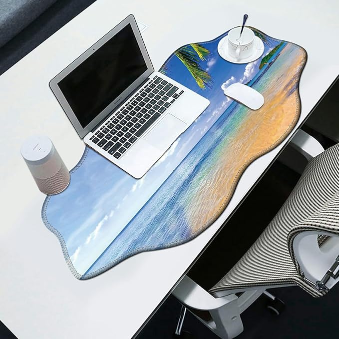 Beach Palm Desk Mat Mouse Pad 35.4X15.7 XL Extended Mousepad Huge Mouse Pads with Stitched Edges Desk Pad for Work Game Office Home