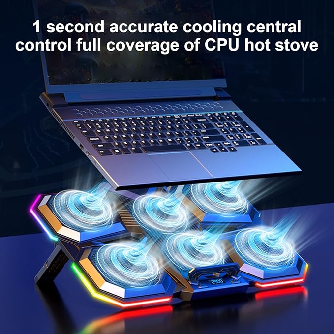 Quiet Cooling Pad Laptop Cooling Pad with 6 Cooling Fans 2 USB Port for 12.1-17.3in Laptop Gaming Notebook Cooling Stand