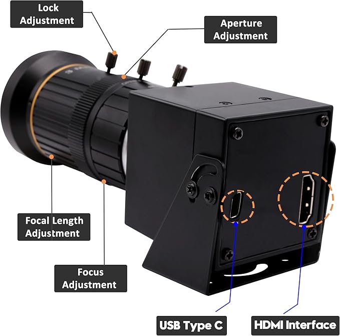 SVPRO 4K 60fps HDMI Camera USB3.0 Streaming Webcam with 5-50mm Manual Telephoto Lens 10X Optical Zoom H.264 Industrial Microscope Close-Ups CameraUSB and HDMI Dual Ouput