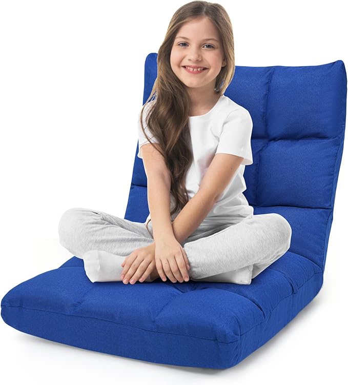 ERGOMASTER Floor Chair with Back SupportAdjustable Folding Gaming Chair 14-Position Cushioned Lazy Sofa for TV Reading MeditatingGaming for Adults(Navy Blue)