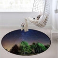 Green Navy Purple Round Area Rugs Non-Slip Absorbent Round Rug Soft Comfortable Throw Rugs for Living Room Bedroom Nursery Decor Tree Milky Way Sky Natural Diameter 43.3 in