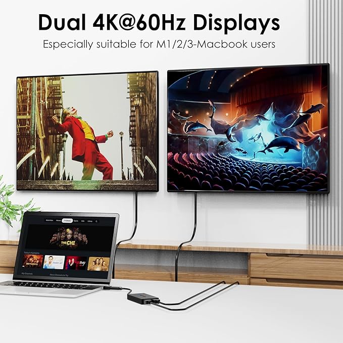 WAVLINK USB 3.0 or USB C to Dual HDMI 4K@60hz Splitter Extended Display for Dual Monitor Displaylink Adapter Two HDMI 4K 60Hz for Apple Mac M1-M5/Macbook Neo or Windows 10/11Driver Required