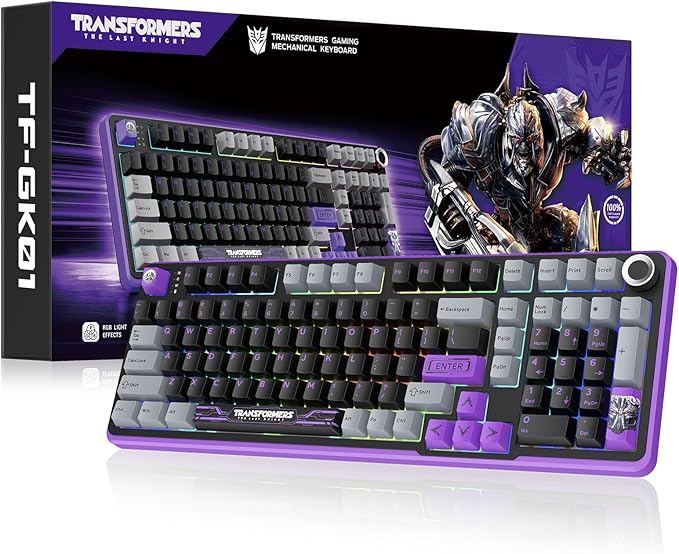 Transformers GK01 Wireless Mechanical Keyboard with Knob101 Keys RGB Creamy Gaming Keyboard BT5.0/USB-C/2.4GHzPre-lubed Linear SwitchesHot Swappable Custom Computer Keyboards(Megatron Black)