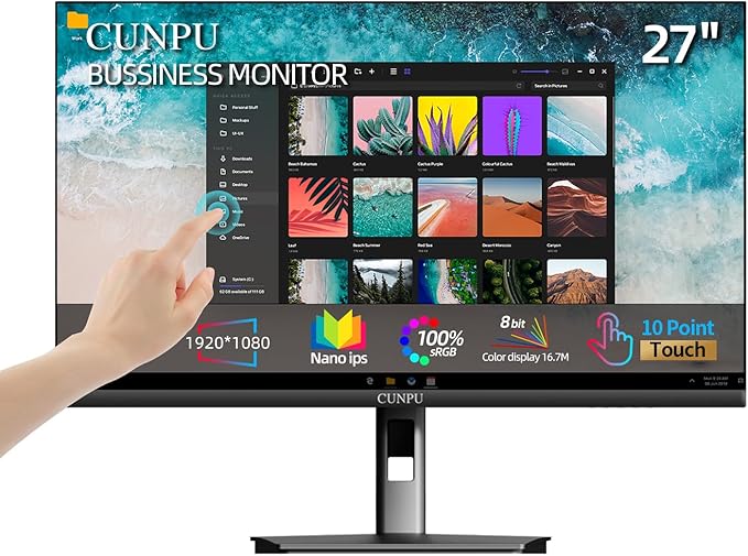 27 Inch Touchscreen Monitor 10 Point Touch FHD 1080P 60Hz Nano IPS Screen 100% SRGB VESA Wall Mountable Tilt Adjustment VGA HDMI for PC Laptop Business &amp Work Station