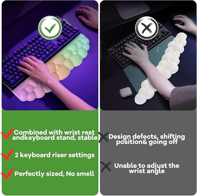Ergonomic Wrist Rest for Keyboard Soft Memory Foam Cloud Keyboard Stand Pad with Wrist Rest Set with Non-Slip Silicone Base Easy Typing Pain Relief Comfort for Computer Laptop Mac - Rainbow