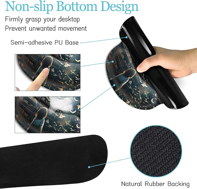Anime Book Mouse Pad Set Large Desk Matt for Desktop Ergonomic Mouse Pad with Wrist Rest Gaming Mousepad Wrist Support Keyboard Mat Cup Coaster Set Cute Desk Accessories for Women Girl