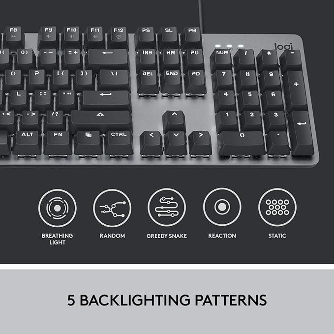 Logitech K845 Mechanical Illuminated KeyboardMechanical Switches Strong Adjustable Tilt Legs Full Size Aluminum Top Case 104 Keys USB Corded Windows (TTC Blue Switches)
