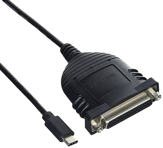 StarTech.com USB C to Parallel Printer Cable - DB25 Female Port for IEEE1284 Printers - Bus Powered - Printer Cable Adapter - USB to DB25 (ICUSBCPLLD25) Black 6ft