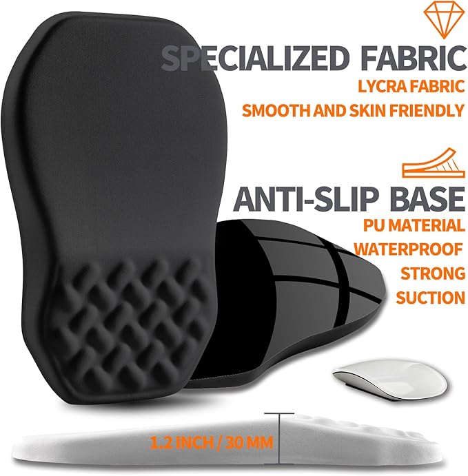 Ergonomic Slope Mouse Pad Wrist Support Wrist Rest Mousepad for Carpal Tunnel Pain Relief with Massage Bulge and Slow Rebound Memory Foam (12x8 inch Black)