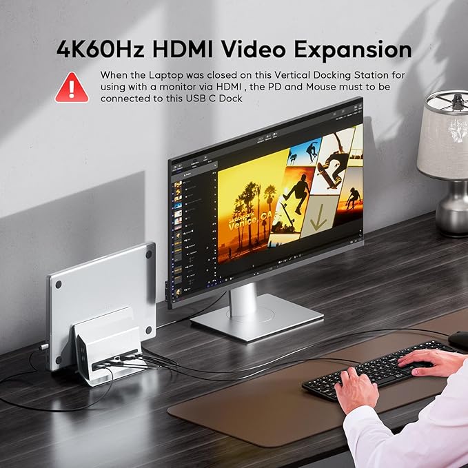 MacBook Pro Air Docking Station Vertical USB C Laptop Docking Station with M.2 SSD Slot HDMI 4K@60Hz 4 USB A/C Max 10Gbps Ethernet SD/TF PD Dock for MacBook/USB-C Win Laptops - Silver