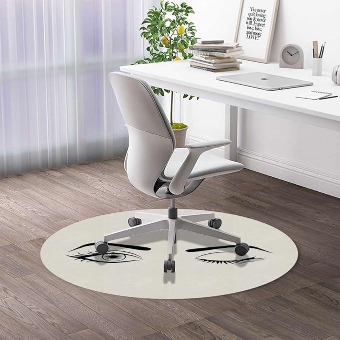 Black Lilac PU Leather Office Chair Mat for Hardwood Floors Eyelash Cartoon Style Dramatic Easy Glide Floor Protector Mat for Office Chairs Woman Eyes Diameter 39.4 in