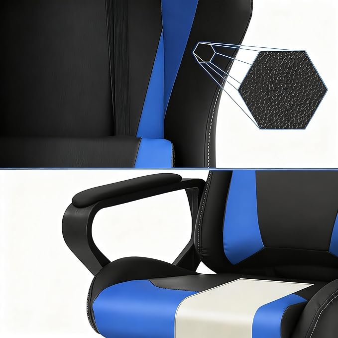 Ergonomic High Back Gaming Chair &amp Office Chair PU Leather &amp Adjustable &amp Easy Assembly &amp BIFMA Certified for Home/Office (Gray) (Blue)