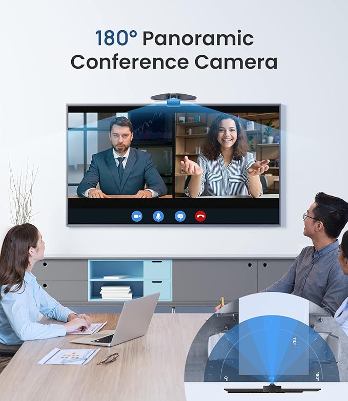 Enther&ampMAXHUB Intelligent 180° Panoramic 4K Huddle Room Video Camera - Inclusive Video Conferencing Camera with Full Room Coverage - Easy to Set Up Wide Angle Webcam for Business &amp Distance Le