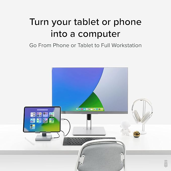 Plugable 8-in-1 USB C Hub for iPad with Stand 100W Pass-Through Charging USB C Docking Station for iPad 1x HDMI 2X USB Audio SD Driverless Compatible with Windows iPadOS Phones Tablets