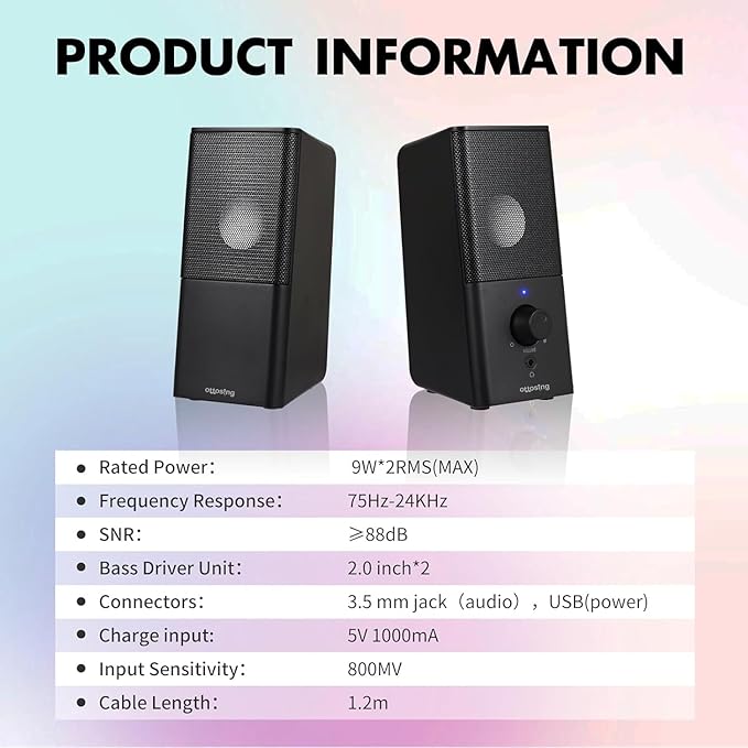 H21 Computer Speakers for Desktop PC Full Stereo Sound USB-Powered Gaming Monitor Speaker with 3.5mm Aux Multimedia for Laptop/Desktop/Tablets/Phone(Black)