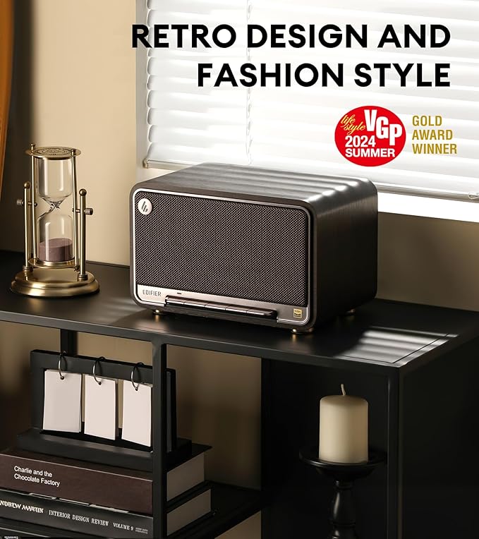 Edifier D32 Tabletop Wireless Speaker Hi-Res Audio LDAC ALAC 60W (RMS) 2.1 Acoustic Architecture 11h Playtime APP Control Bluetooth 5.3 AirPlay2 USB-C and AUX Inputs Black Walnut