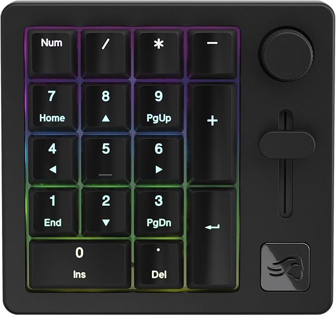 GLORIOUS GMMK Macro Pad - Black Mechanical Numpad - 10 Key USB Keypad - Hotswap Programmable Volume Knob RGB Backlit Wired &amp Wireless Bluetooth- Gaming Keyboard Number Pad
