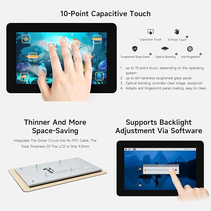 Waveshare 7inch DSI Capacitive Touch Display 720×1280 Pixels IPS Panel Optical Bonding Toughened Glass Panel 10-Point Touch Anti-Fingerprint Process Comes with Protective Case
