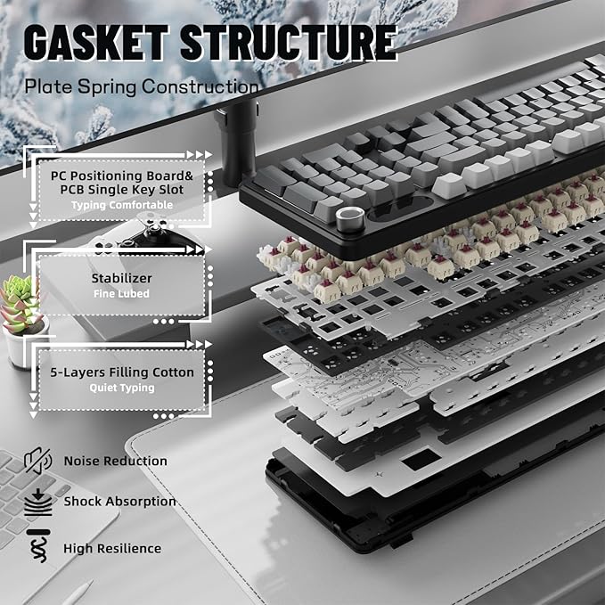 MAMBASNAKE Attack Shark X98 Pro Wireless Mechanical Keyboard with Screen &amp Knob2.4G/USB-C/BT5.0 Gasket Hot Swappable Creamy Keyboard102 Keys Web Driver RGB Gaming Keyboard for PC/Mac/PS4/Xbox