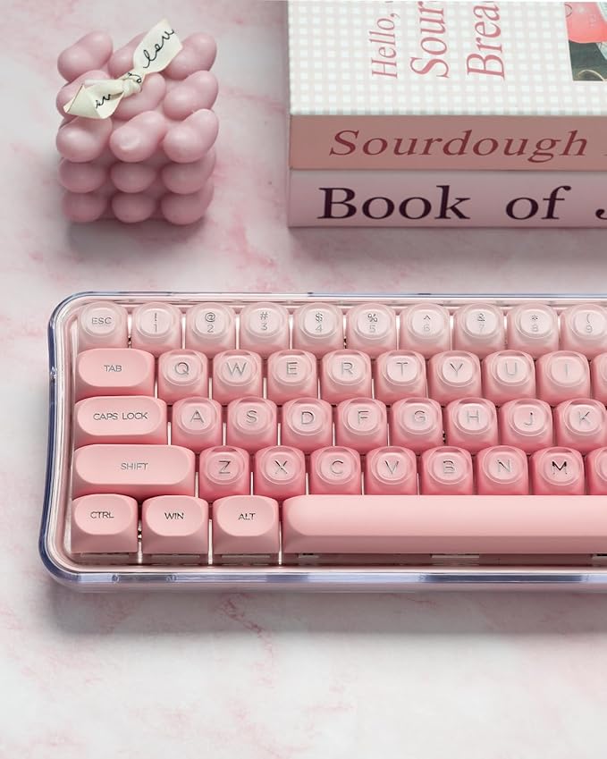 132 Keys PBT Keycaps Jelly Keycaps Cute Custom Creamy Key caps MOA Profile for 61/68/84/87/98/100 Cherry Gateron MX Mechanical Keyboards Pink