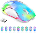 memzuoix 2.4G Wireless Mouse with Customizable Cover &amp 9-Color LED - Rechargeable Ergonomic 1400 DPI 5 Buttons USB Receiver for PC/Mac - Blue