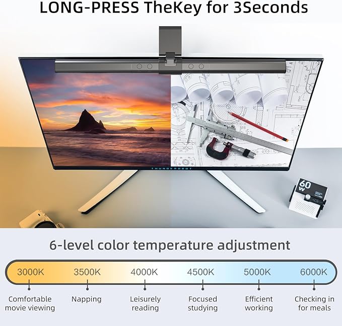 Thunderobot L1 Computer Monitor Lamp Ra95 Light for Eye Caring Asymmetric Light Source Ten-Level Dimming No Video Flicker Blue Light Safe E-Sports Desktop Reading Lamp