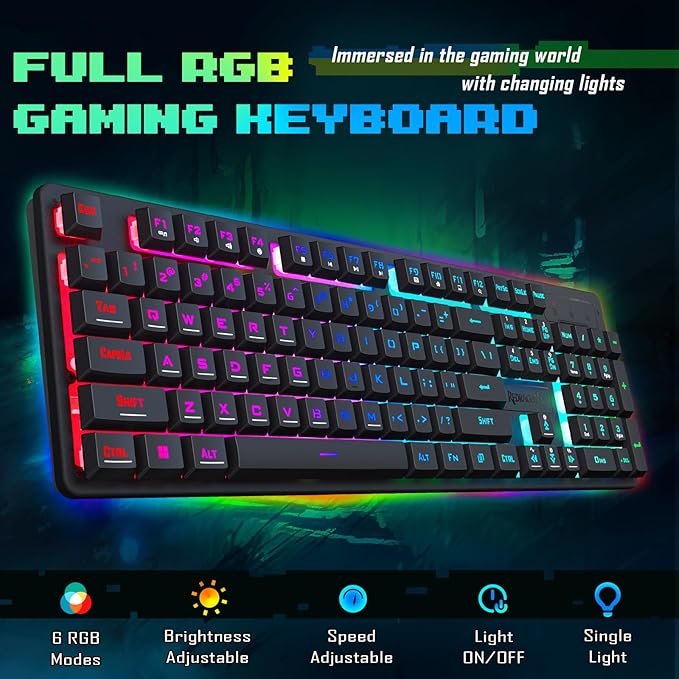 Redragon Updated S107 Gaming Keyboard and Mouse RGB Gaming Keyboard and 10000 DPI Mouse Combo with 25-Key Anti-Ghosting 1K Hz Programmable Mice with Software Plug &amp Play to PC Laptop [Upgrade]