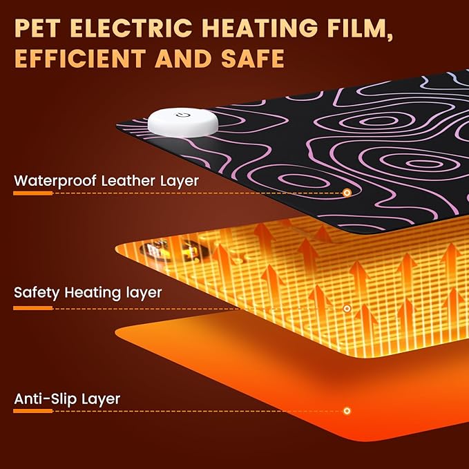iLeadon Heated Mouse Pad Heated Desk Mat Electric Warm Desk Pad with 4 Heating Levels &amp 4 Auto Shut-Off Levels 35.4 x 15.7 Large Safe Desk Mat Hand Warmer for Home Office Work Black Topograp