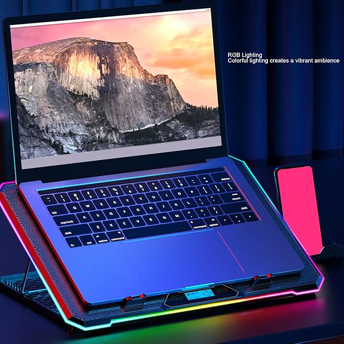 Sanpyl Laptop Cooling Pad Laptop Cooler with 10 Turbo Fans for 12-19 in Laptops 5 Adjustable Fan Speeds RGB Lighting Laptop Cooling Stand Support up to 60 Pounds (14 Fans)