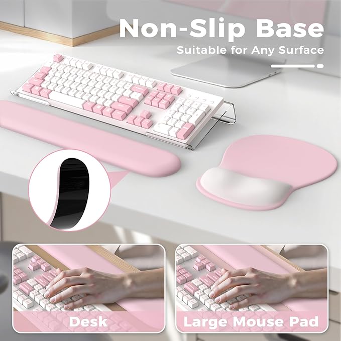 iCasso Keyboard Wrist Rest Blush Pink Ergonomic Mouse Pad with Wrist SupportAcrylic Clear Keyboard Stand for DesktopNon-Slip Mousepad Set for Office Home Gaming