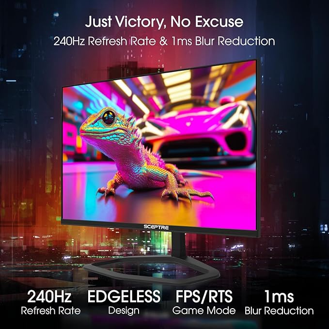 New! Sceptre 24.5-inch Gaming Monitor 240Hz 1ms DisplayPort x2 HDMI x2 100% sRGB AMD FreeSync Premium Build-in Speakers Machine Black 2026 (E255B-FWD240 Series)
