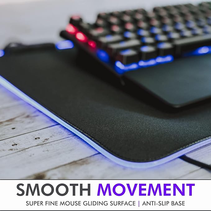 Tilted Nation RGB Mouse Pad for Gaming - Large LED Mousepad - LED Desk mat with 8 Adjustable Light Modes - Non Slip Rubber Base Easy to Clean Water Proof Surface Mat for Keyboard and Mouse