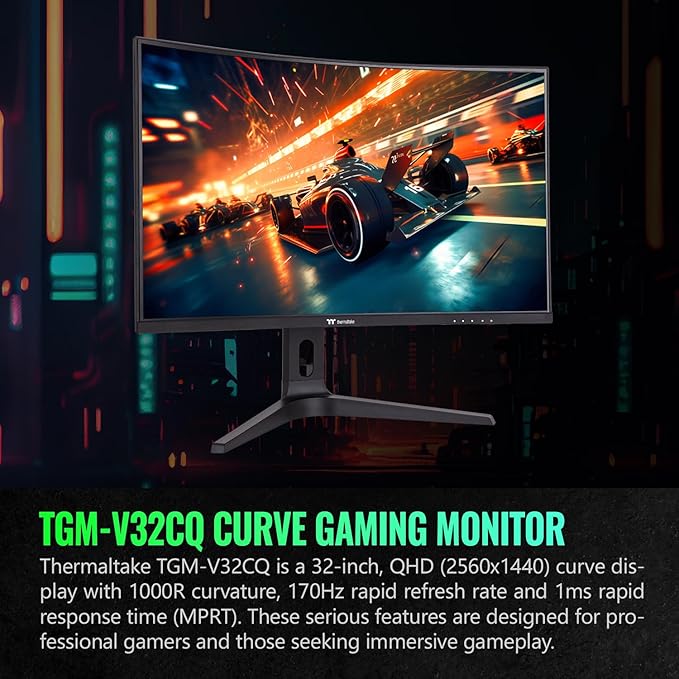 Thermaltake TGM-V32CQ Gaming Monitor/32in/CurveQHD 2K 1440P/170 Hz Refresh Rate/Black GM-GCE-32CEQB-US