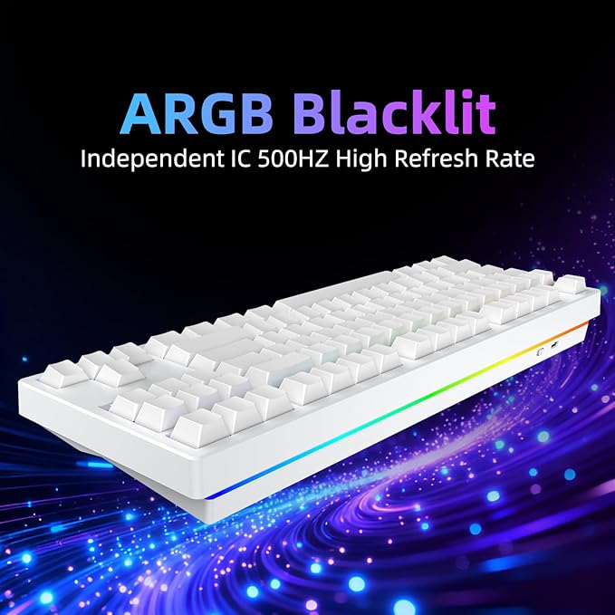 FE87 V2 Wired Mechanical Keyboard 8KHZ Polling Rate Support SODC/Latency As 0.125MSHot SwappableARGB Backlit Gaming Keyboard(White/Crystal Snow Switch)