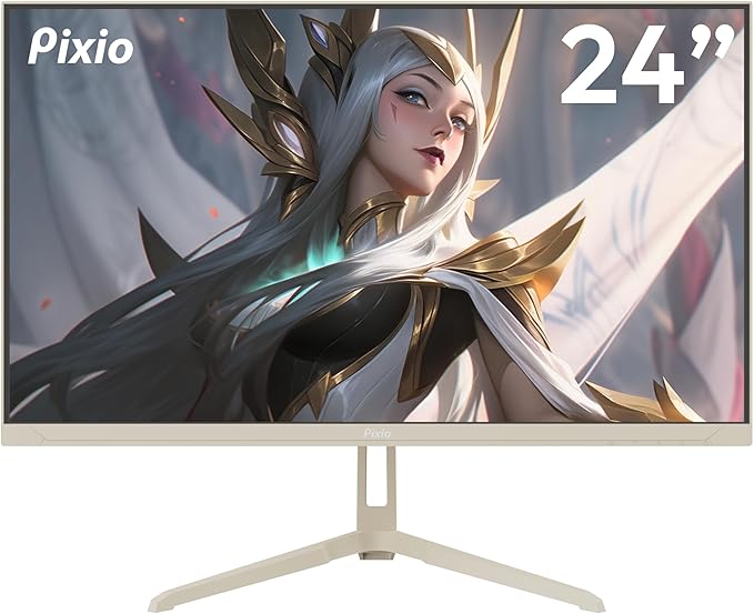 Pixio PX248 Wave Beige 24 inch 200Hz Refresh Rate FHD 1080p Resolution Fast IPS Panel 1ms GTG Response Time Gaming Monitor and PS1S Wave Beige Single Monitor Arm - Fits up to 32 inches and 19.8lbs