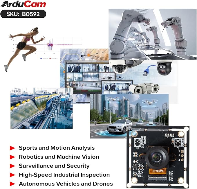 Arducam 120fps Mono Global Shutter USB Camera Module 800P High Speed UVC Webcam with 130°D Wide Angle M12 Lens for PC Laptop Android Devices &amp Raspberry Pi
