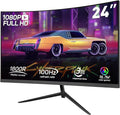 24 Curved Gaming Monitor FHD 1080P 100Hz Refresh Rate 3ms Fast Response FreeSync Eye Protection Display Slim Design with Speakers HDMI/DP VESA Compatible