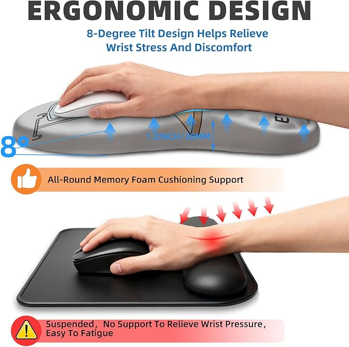 Ergonomic Mouse Pad Wrist Rest Carpal Tunnel Pain Relief Wrist Support Mousepad with Massage Bulge Memory Foam (Coffee Cat 11.8x7.9 in)
