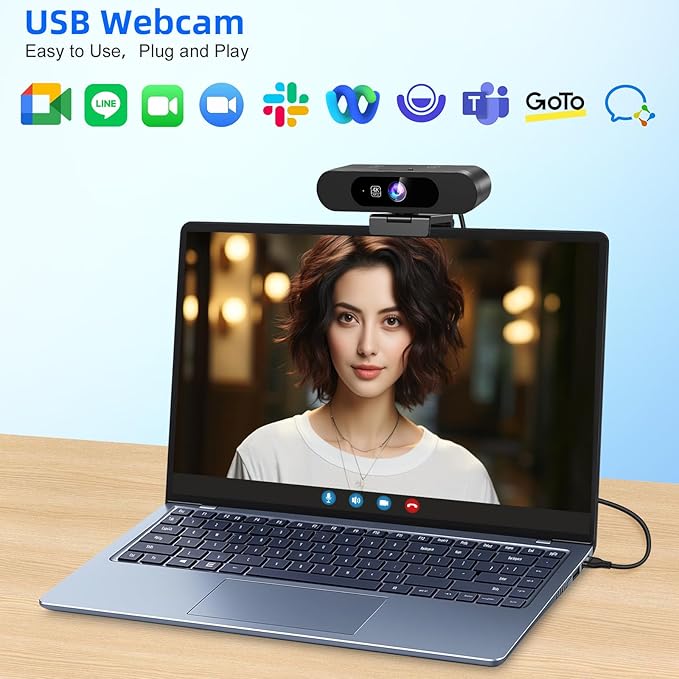 4K Webcam for PC AI Auto Framing Picture-in-Picture USB Webcam with 2x Noise Reducing Mics Auto Light Correction 5X Zoom 92°FOV Plug and Play Ideal for High-end Meeting Video Calling
