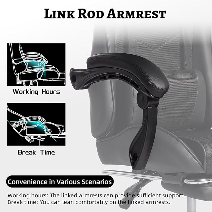 Gaming Desk Chair for Adults Ergonomic Gaming Chair with Footrest &amp Headrest and Lumbar Support Leather Material Height Adjustable Computer Video Game Chairs (Black Upgrade)