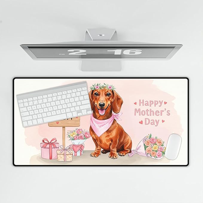 Happy Mother's Day Dachshund Love Dog Mom Heart Flower Desk Mat Full Keyboard Mouse Pad Wiener Dog Lover Gifts Idea Large Mousepad 12004