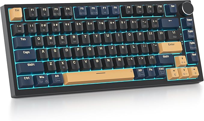 75% Wireless Creamy Mechanical Keyboard Hot Swappable Custom Keyboard RGB Backlit Gasket Gaming Keyboard 2.4G/BT5.0/USB-C Mechanical Gaming Keyboard Pre-lubed Linear Gray Cream Switches