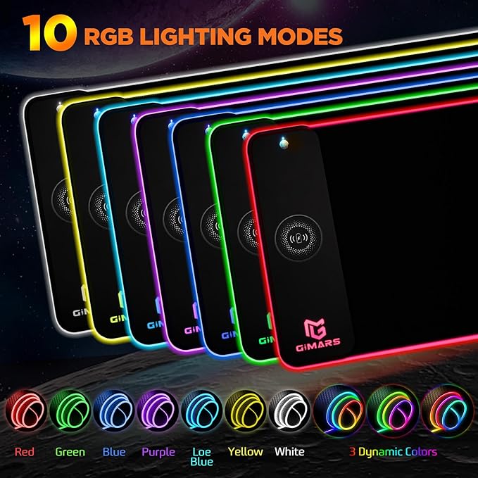 Gimars RGB Gaming Mouse Pad15W Wireless Charging Mousepad with 10 Light Modes Large Mousepad with Premium Smooth Surface Non-Slip Mouse Mat for Gaming Desk PCOffice 31.5x11.8x0.16inch