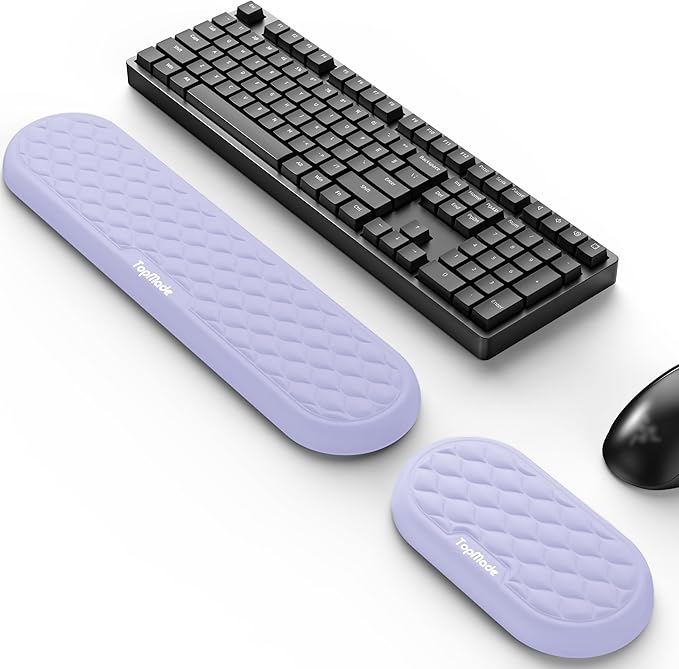 TopMade Upgraded Wider Wrist Rest Set Soft Memory Foam Keyboard Hand Rest Pad Computer Ergonomic Keyboard Mouse Wrist Support for Typing Pain Relief Comfort for Office Gaming Study Purple