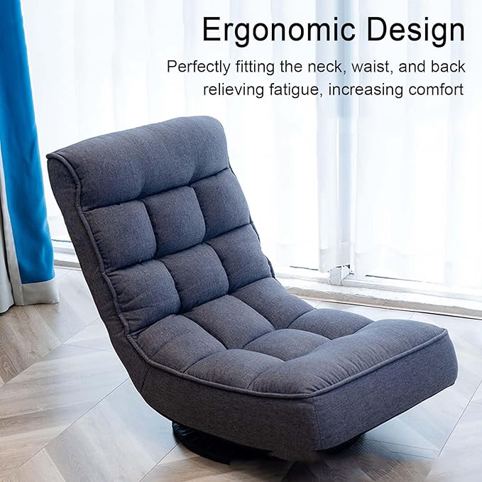 360 Degree Swivel Gaming Chair for Adults Folding Floor Sofa ChairMulti Position Adjustable Comfortable Lazy ChairSuitable for Watching TV Reading Playing Video Games (Blue)