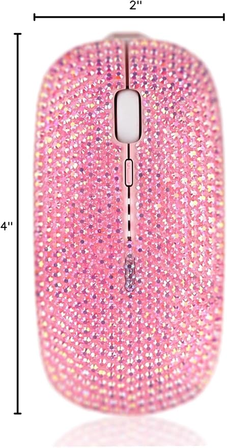 Pink Colorful Bling Luxury Crystal Rhinestone 2.4G Wireless Mouse for Laptop Computer Cute Mouse for Girls - Pink Colorful
