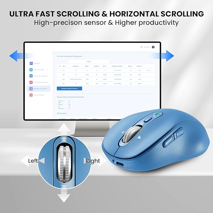 Wireless Bluetooth Mouse RechargeableUSB+BT×2Multi Device Quiet Ergo Computer MousesMetal 4-Way Super Scrolling± 3200 DPI10 ButtonPlug&ampPlayCordless Mice for LaptopTabletMaciPadPCPhone-